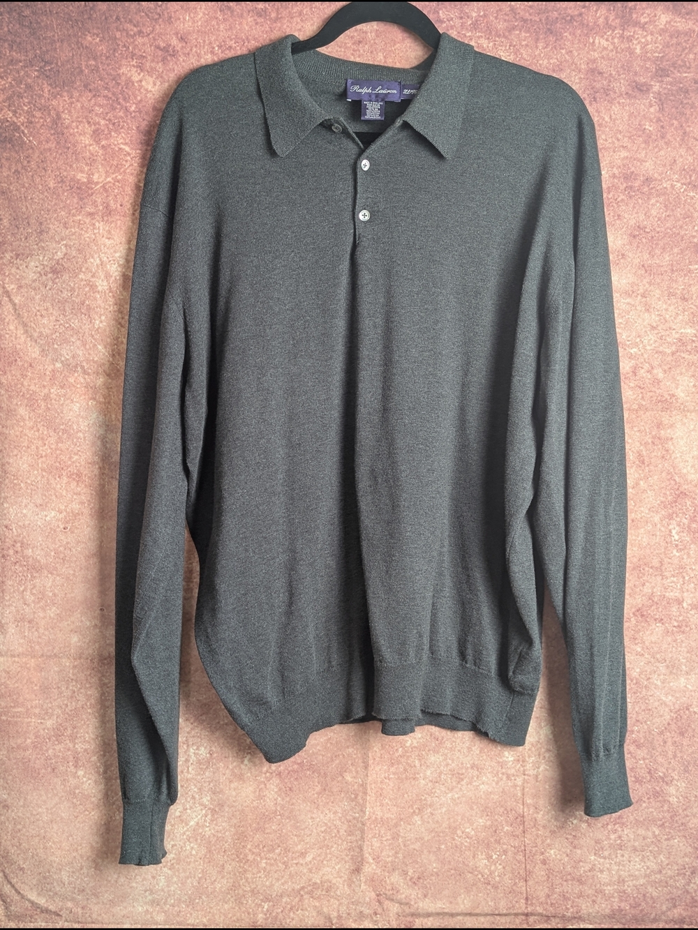 Ralph Lauren Purple Label 2X/3X Gray Cotton Long Sleeve Polo Made England